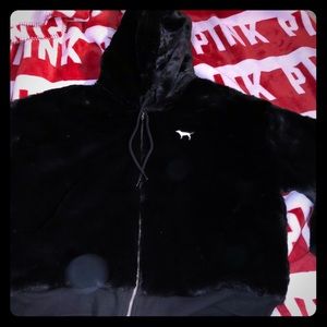 Victoria Secret Black Faux Fur Full Zip Jacket